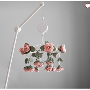 Pottery Barn Kids Felted Pink Roses Musical Baby Crib Mobile. White arm incl.
